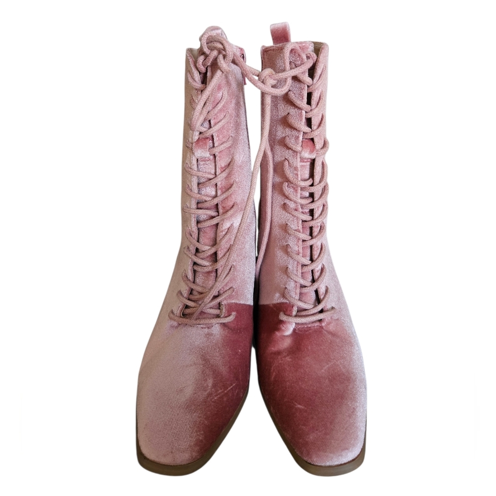 CROWN & IVY SANNA Pink Grandma Prairie Lace-Up Boots Crushed Velvet Cosplay Sz.7 - Picture 12 of 12